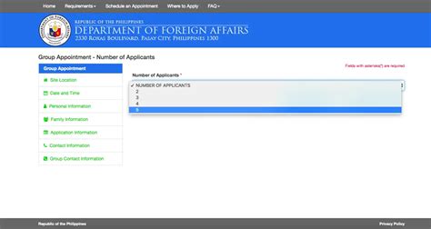 dfa passport appointment group